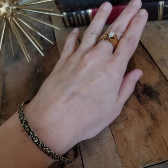 Vintage Marquis Solitaire 8K Gold Ring Set - Picture 2 of 5